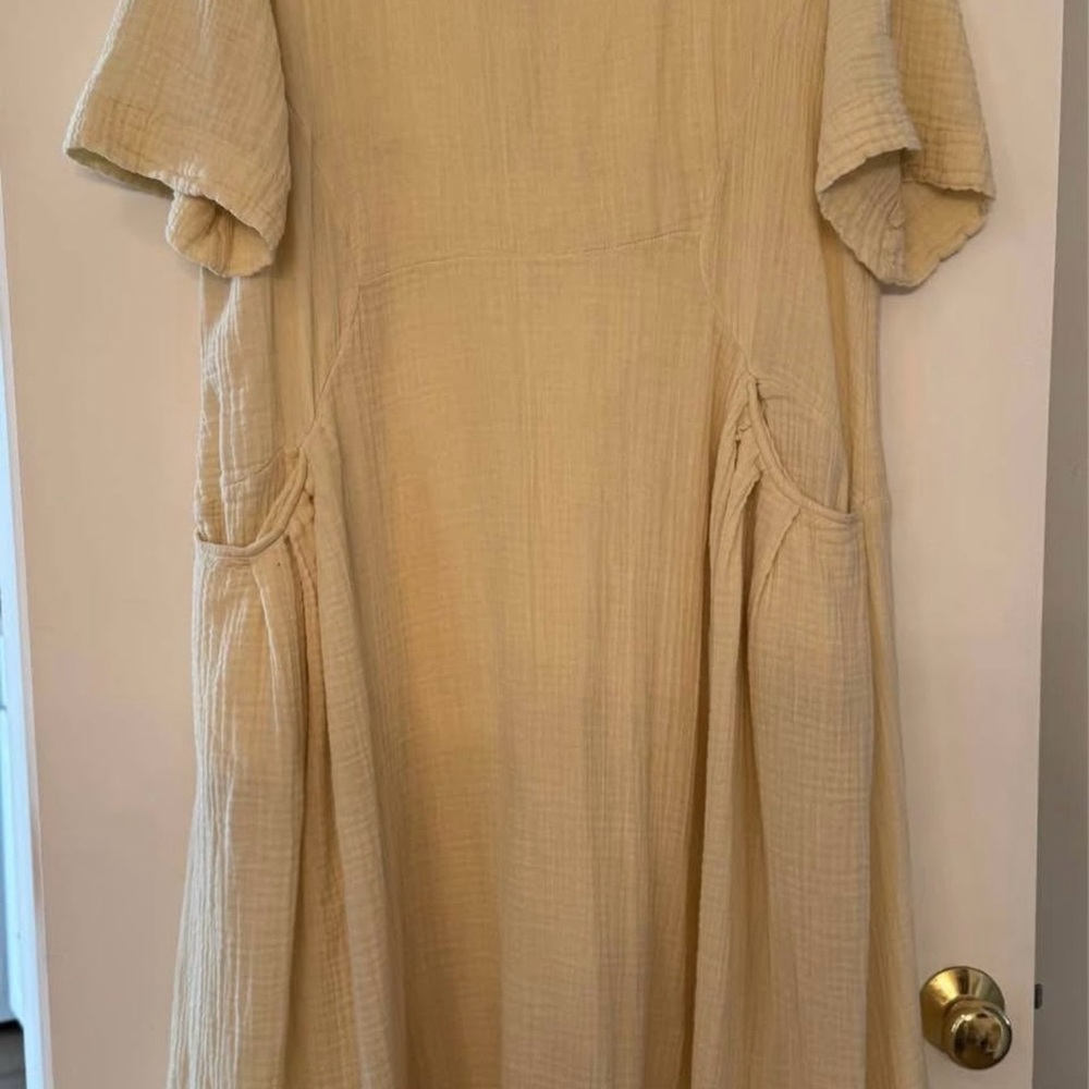 Free People Cream Textured Pocket Midi Dress
